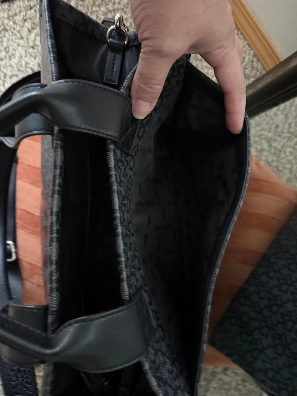 DKNY Black and Charcoal Logo Tote